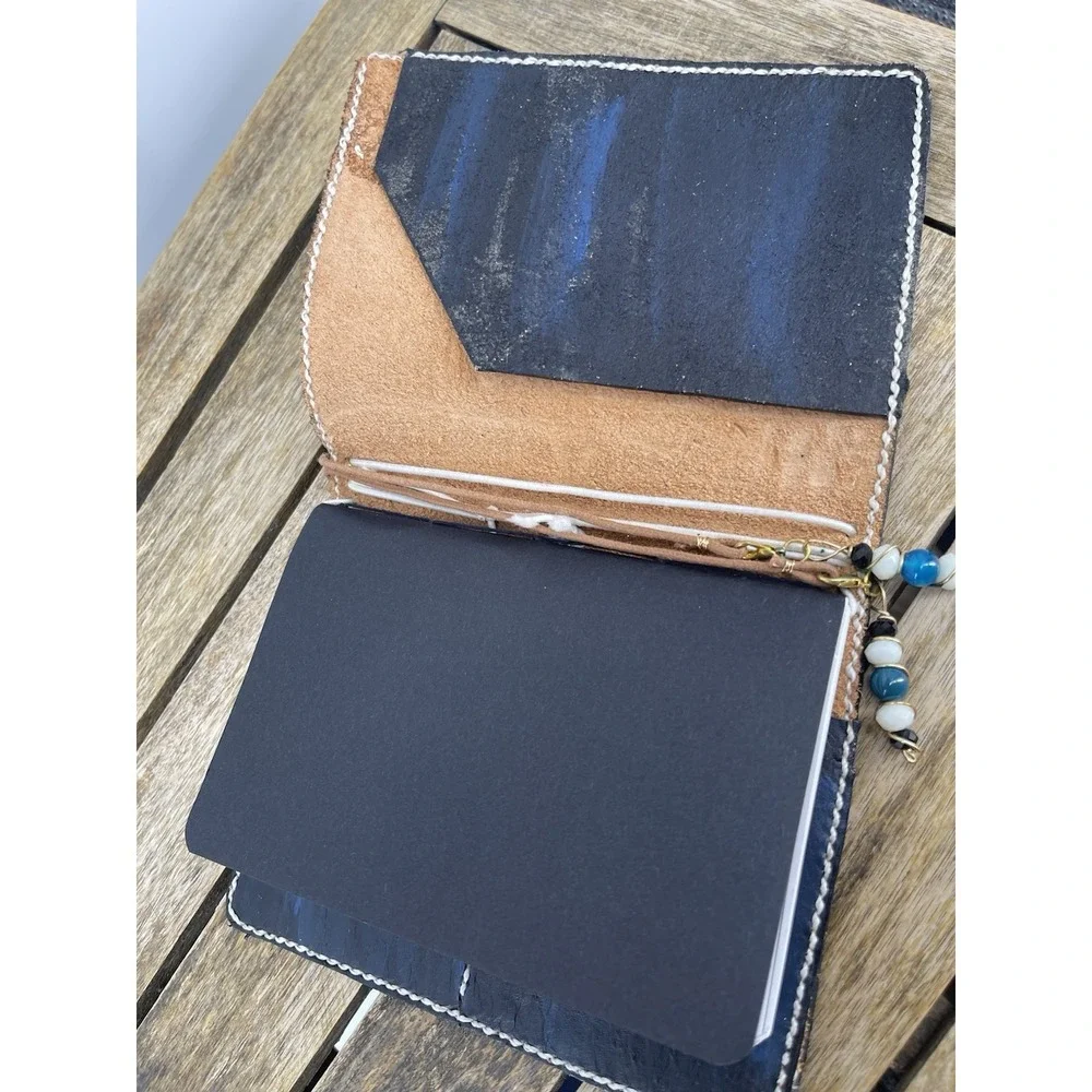 Hand Painted Leather Journal Wolf Moon Handmade Notebook Sketchbook